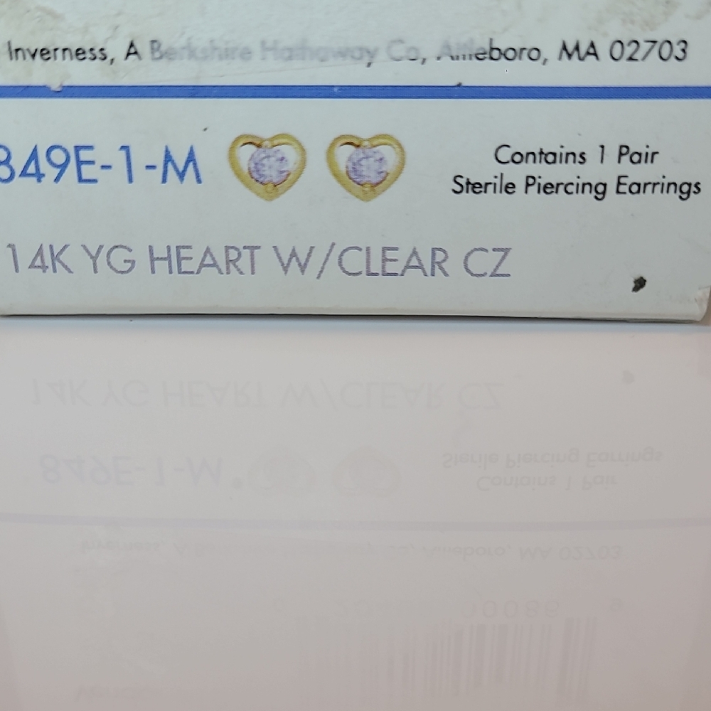14K Gold Heart Earrings with Clear CZ - Self Piercing Kit